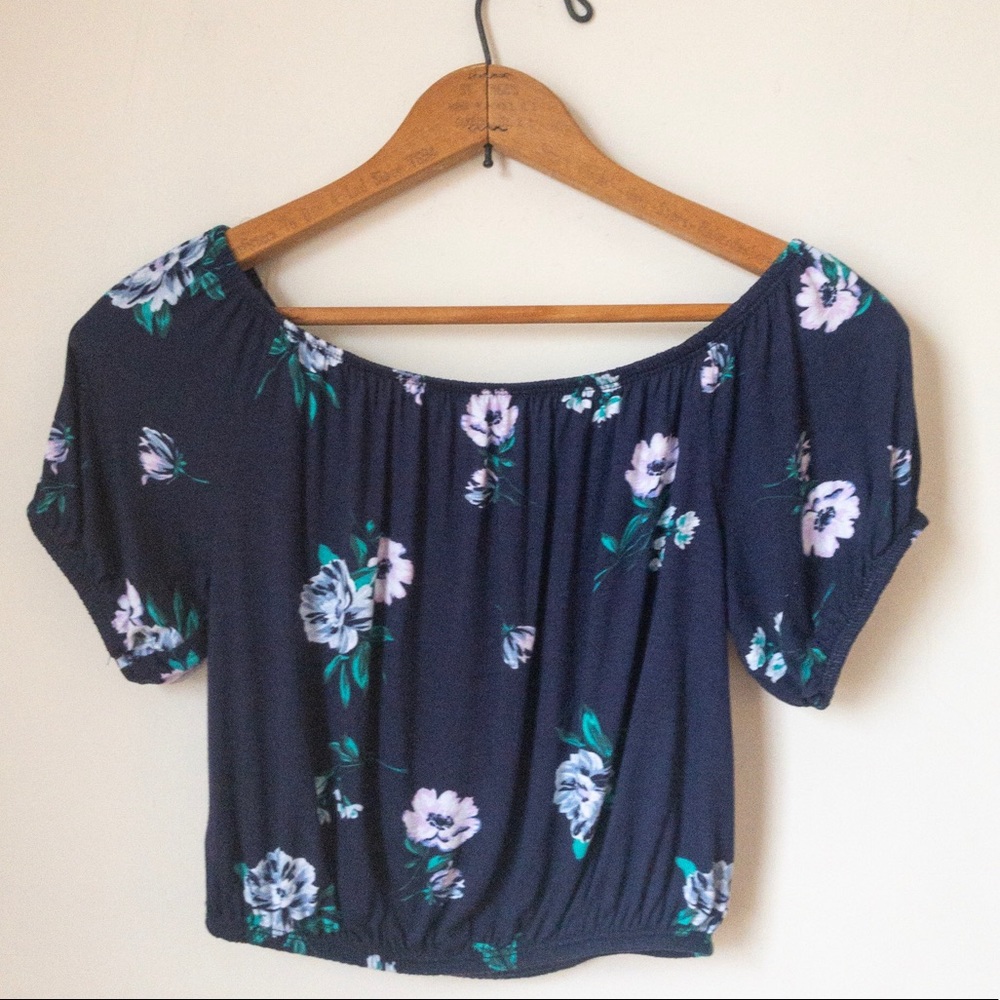 Floral Navy Blue Crop Top